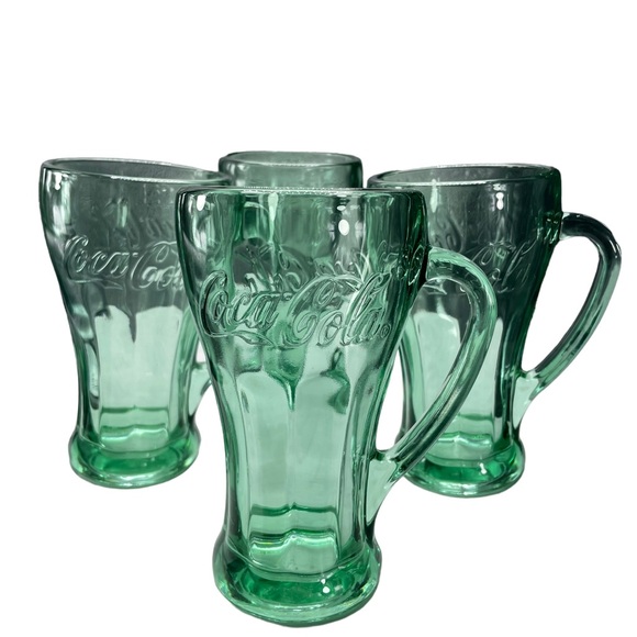Coca-Cola Vintage Libbey Green Bottle Heavy Duty 14 oz Mug with Handle Set of 4 - Picture 2 of 13